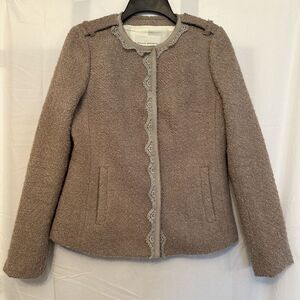 Banana‎ Republic Womens Size 4 Wool Blend Boucle Jacket Blazer Lace Trim Mauve